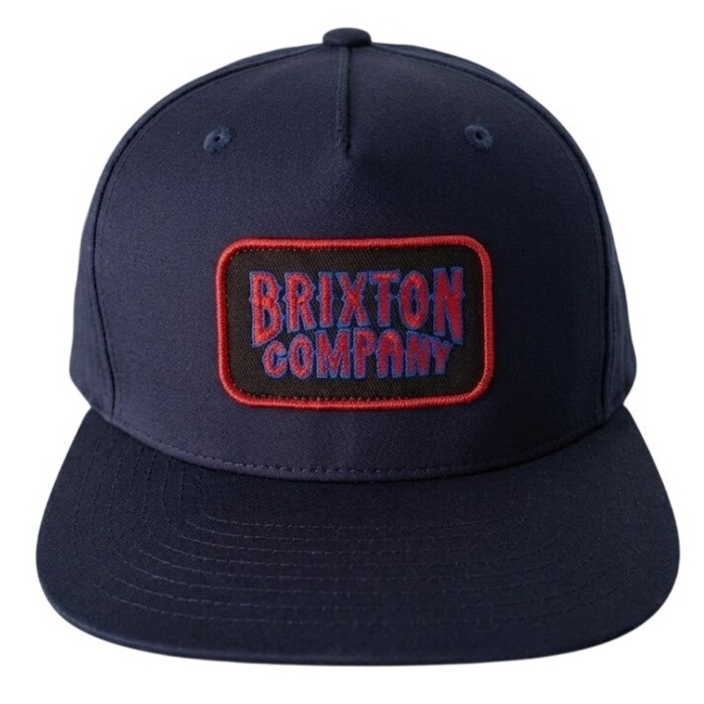 Brixton Company Snapback Hat Navy Blue Flat Brim Embroidered Patch Skate Cap